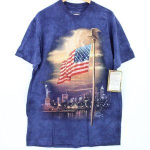 Vintage Thomas Kinkade Shirt Mens Blue Tie Dye Short Sleeve American Flag L